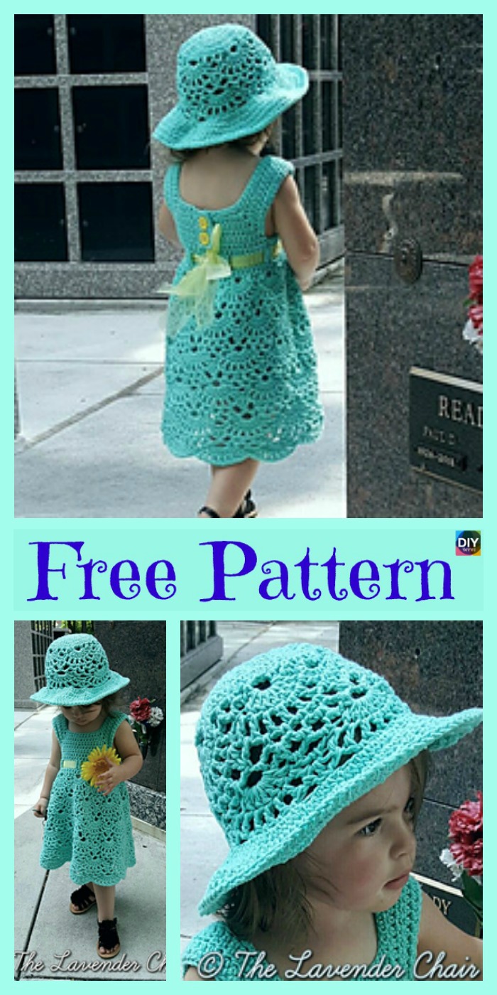 diy4ever-Crochet Lacy Shell Dress Hat Set - Free Patterns 
