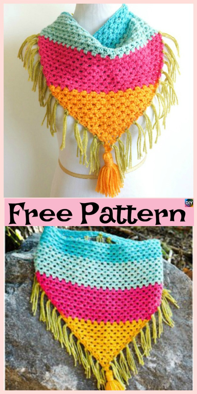 diy4ever- Crochet Rainbow Triangle Scarf - Free Pattern