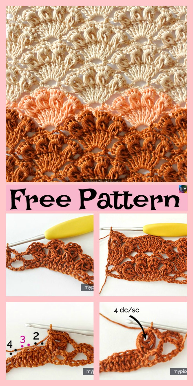 diy4ever-Crochet Shell Stitch Tutorial - Free Pattern