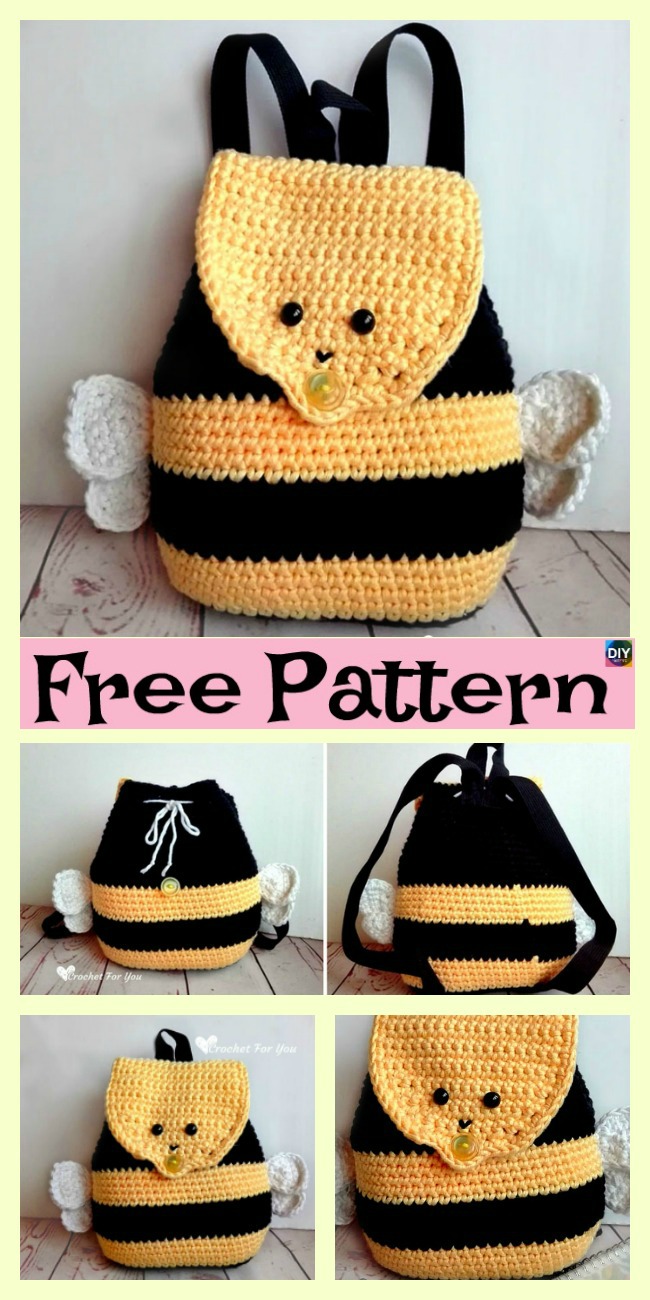diy4ever- Cute Crochet Bumble Bee Backpack - Free Pattern