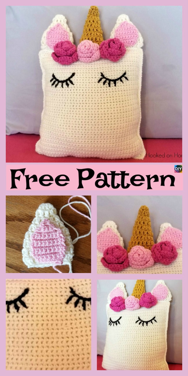 diy4ever-Cute Crochet Unicorn Pillow - Free Patterns 