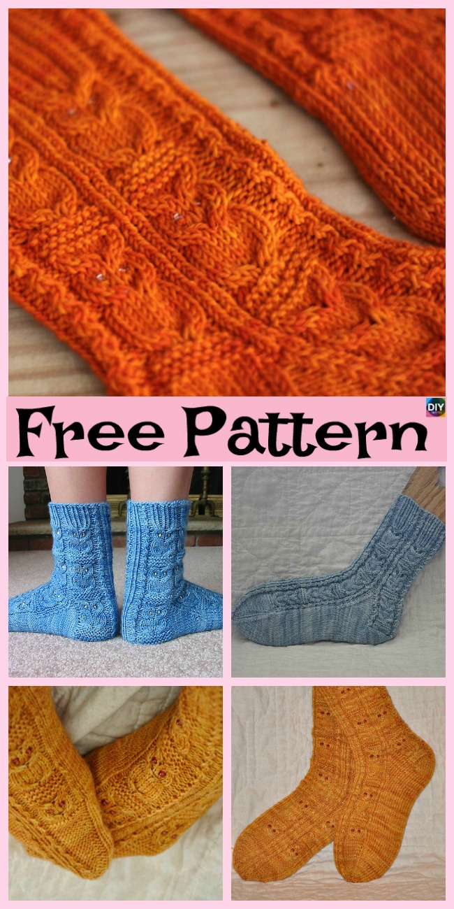 diy4ever- Cute and Unique Knitted Owl Socks - Free Pattern 
