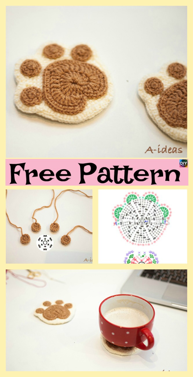 diy4ever- Super Cute Crochet Paw Print - Free Patterns 