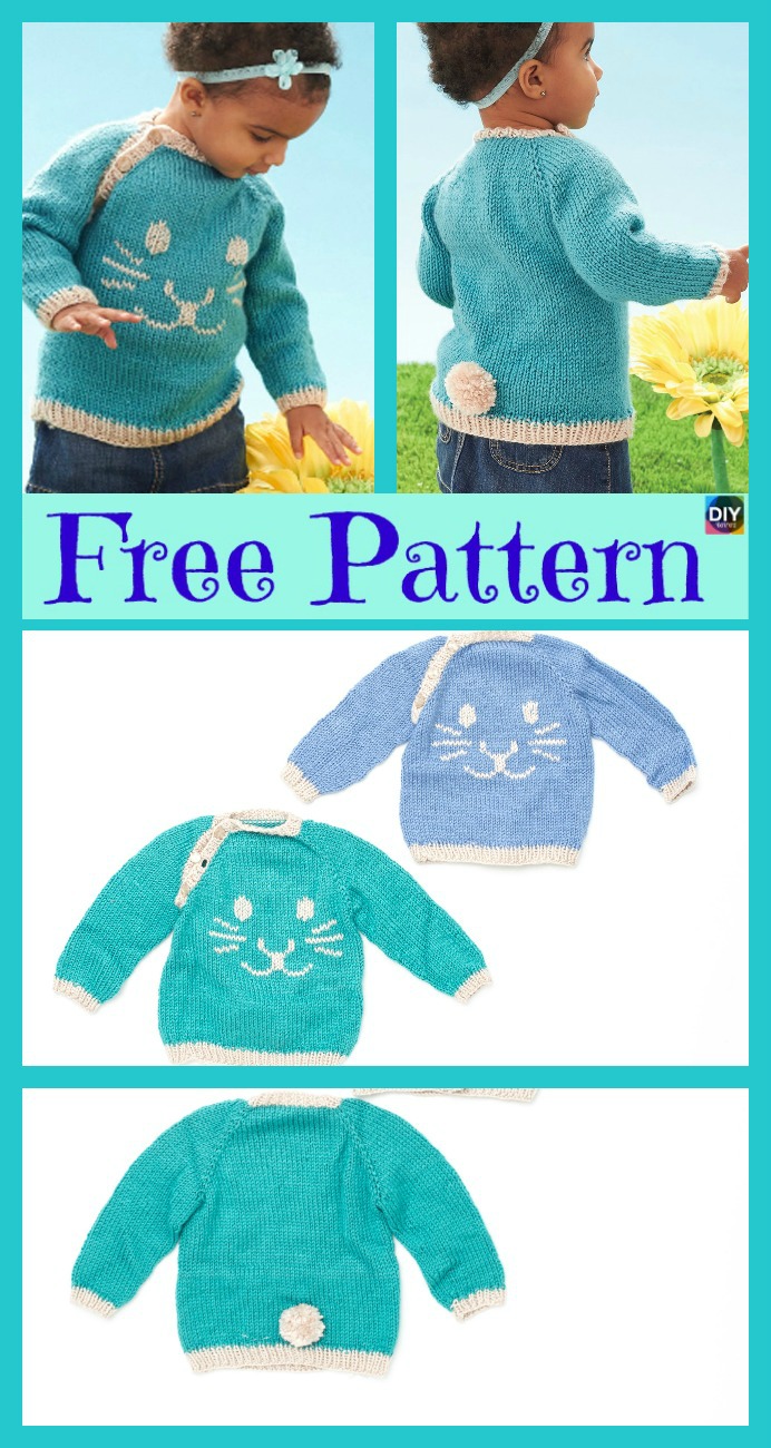 diy4ever-Super Cute Knit Bunny Pullover - Free Patterns