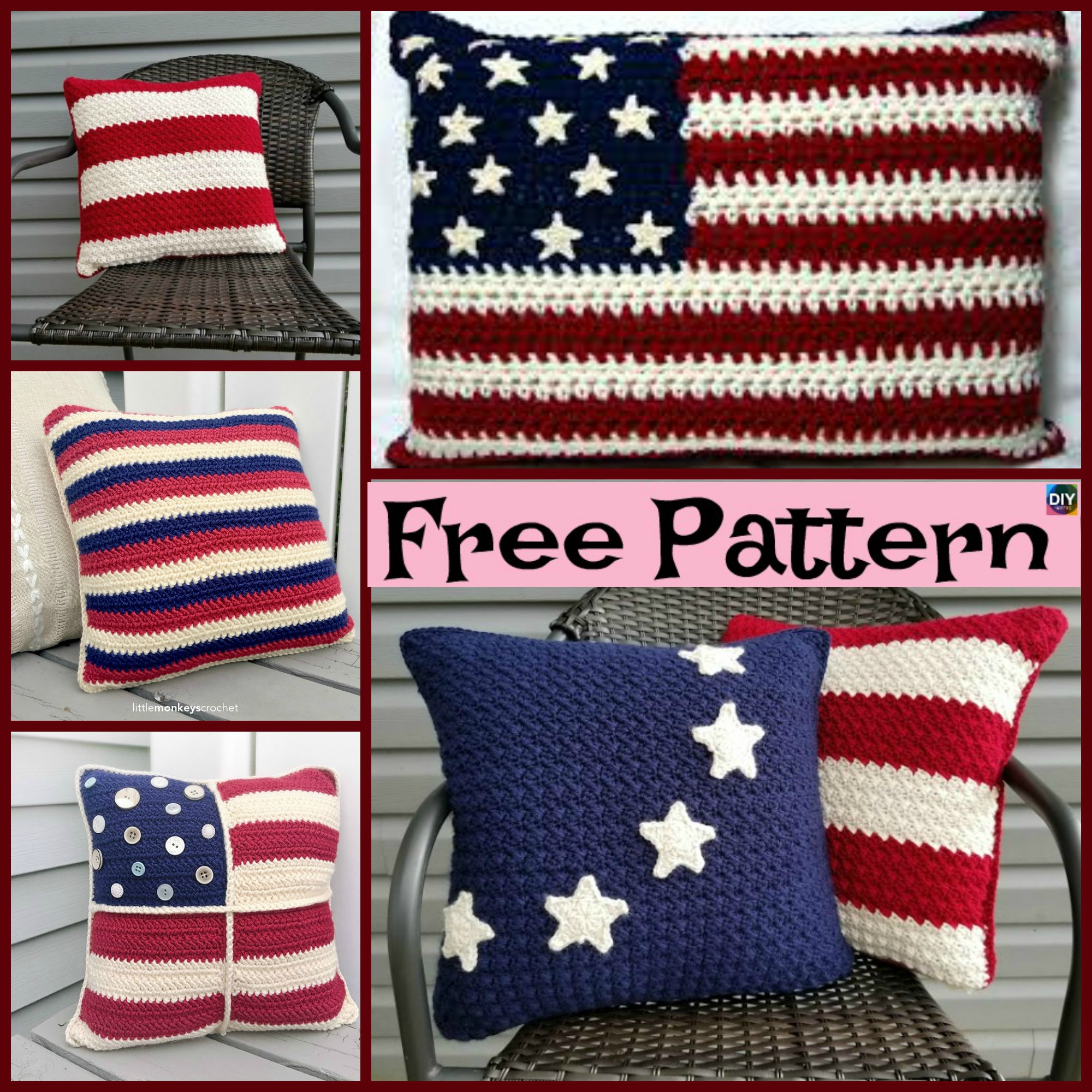 diy4ever-Unique Crochet Americana Pillow - Free Patterns