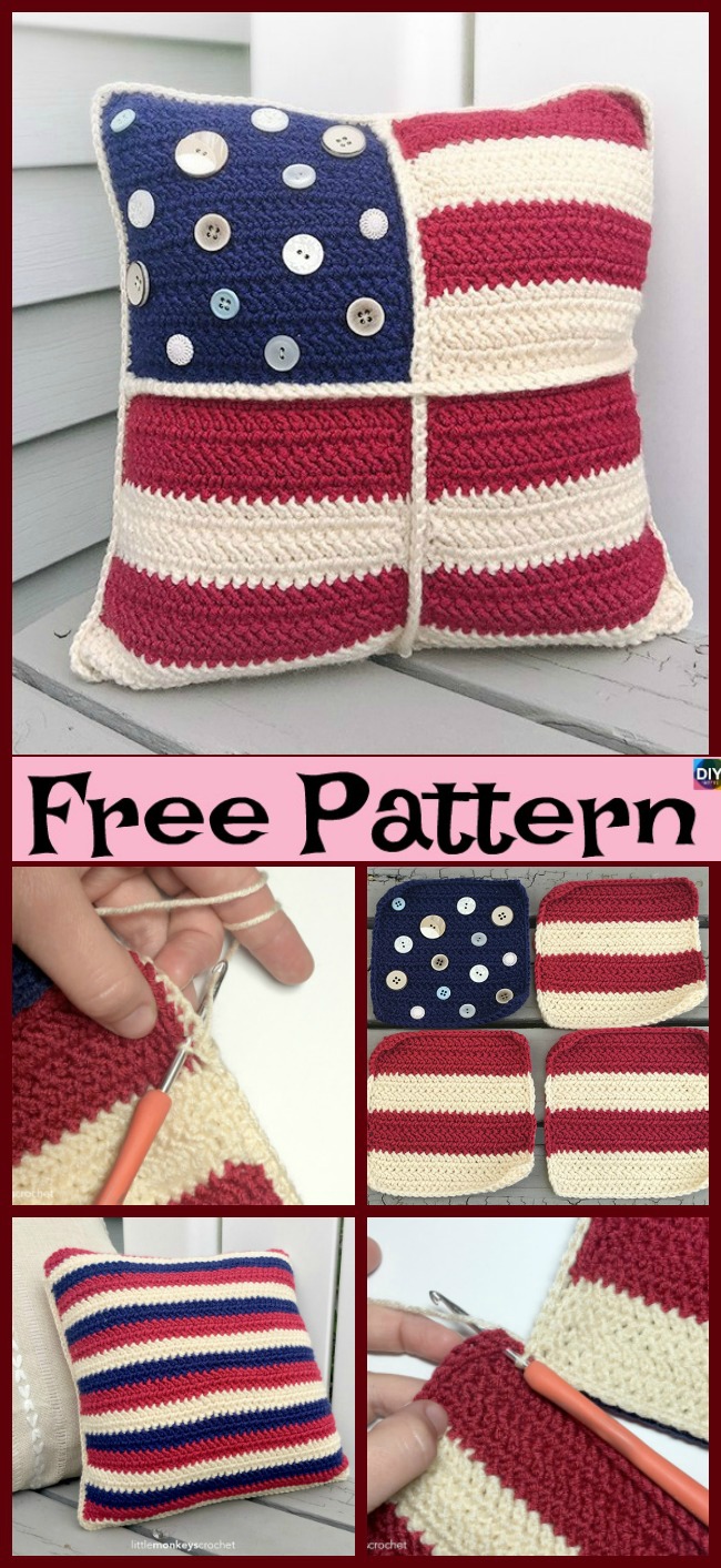 diy4ever-Unique Crochet Americana Pillow - Free Patterns