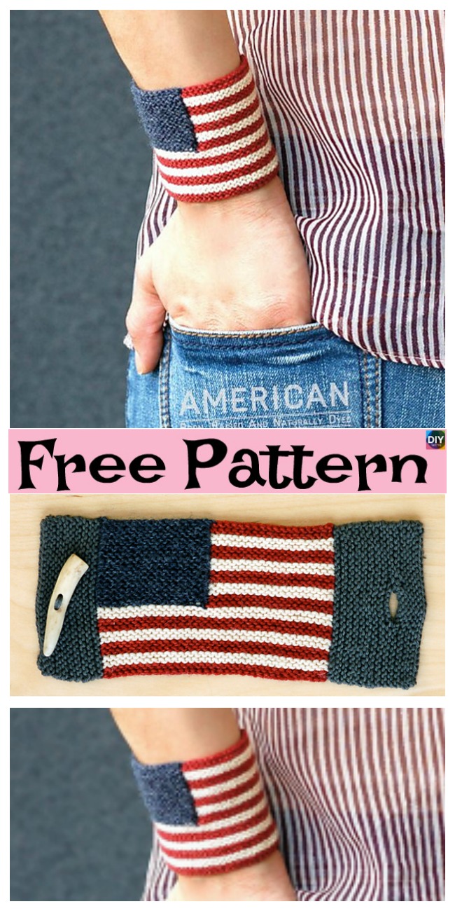 diy4ever-Unique Knit Americana Wrist Cuff - Free Pattern 