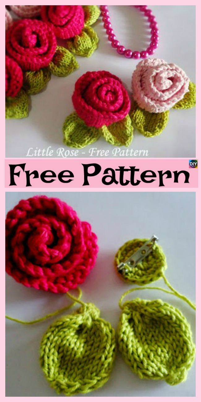 DIY4EVER- Knit Little Rose Flower for Beginner - Free Patterns