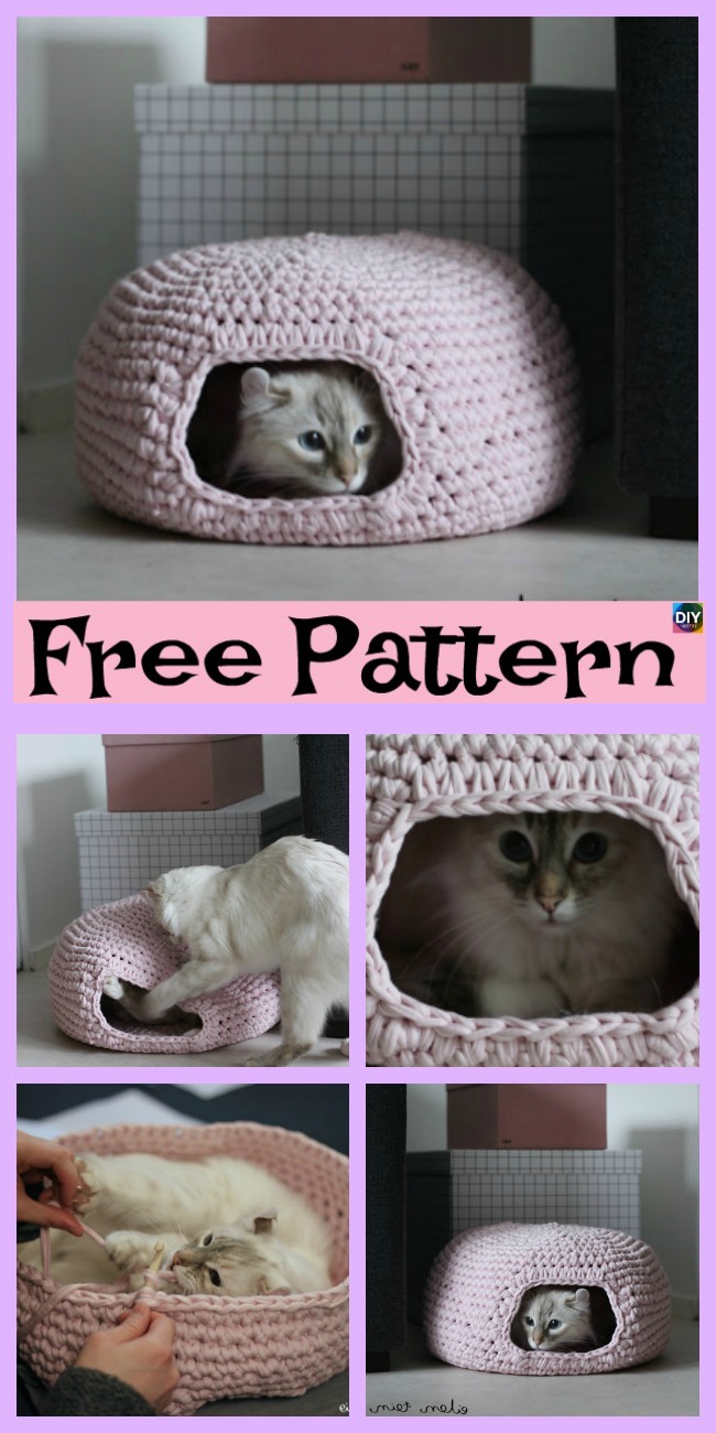 diy4ever-10 Awesome Crochet Cat Bed - Free Patterns 