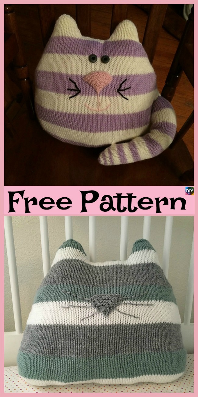 diy4ever- Adorable Knit Cat Cushion - Free Patterns
