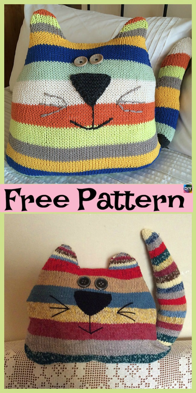 diy4ever- Adorable Knit Cat Cushion - Free Patterns