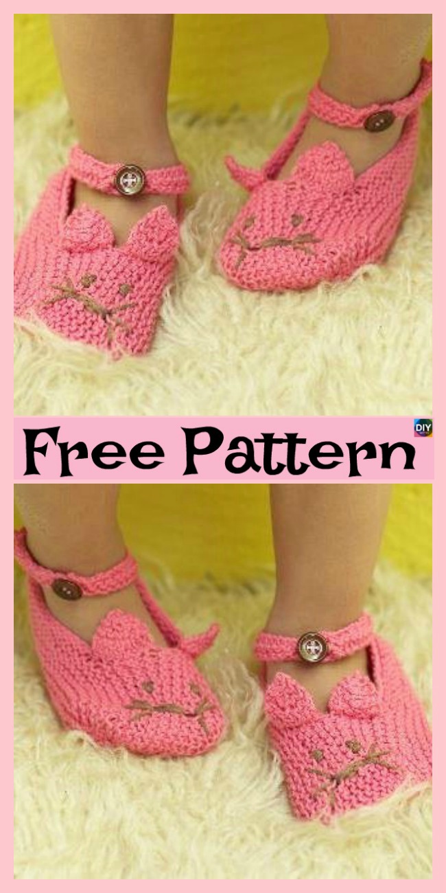 diy4ever-Adorable Knit Kitty Slippers - Free Patterns 