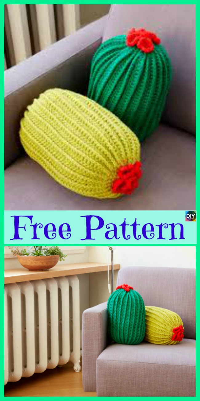 diy4ever-Beautiful Crochet Cactus Pillow - Free Patterns