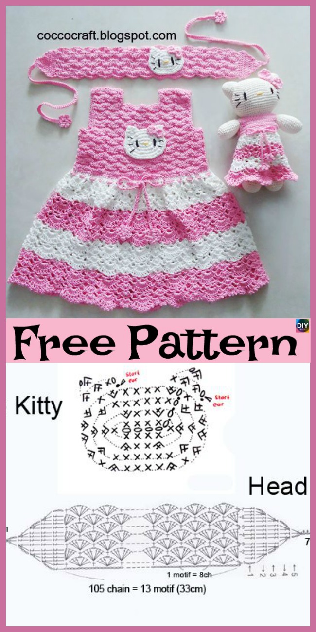 diy4ever-Crochet Hello Kitty Dress & Amigurumi - Free Pattern