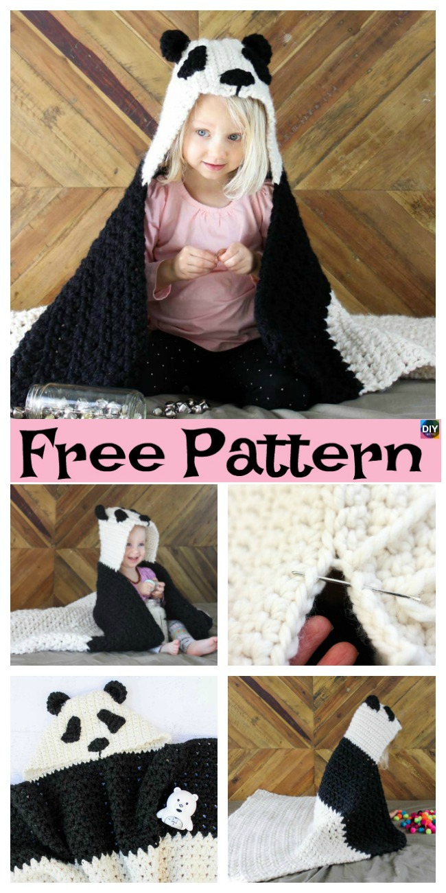 diy4ever-Crochet Panda Hooded Afghan – Free Pattern