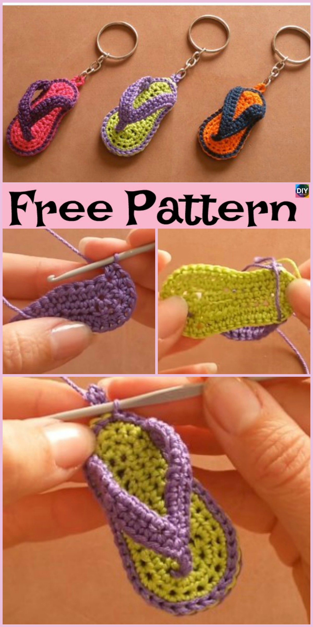 diy4ever- Crochet Slipper Keychain - Free Patterns P