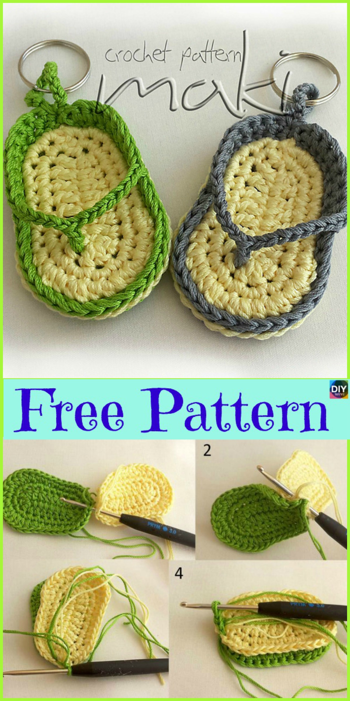 diy4ever- Crochet Slipper Keychain - Free Patterns 