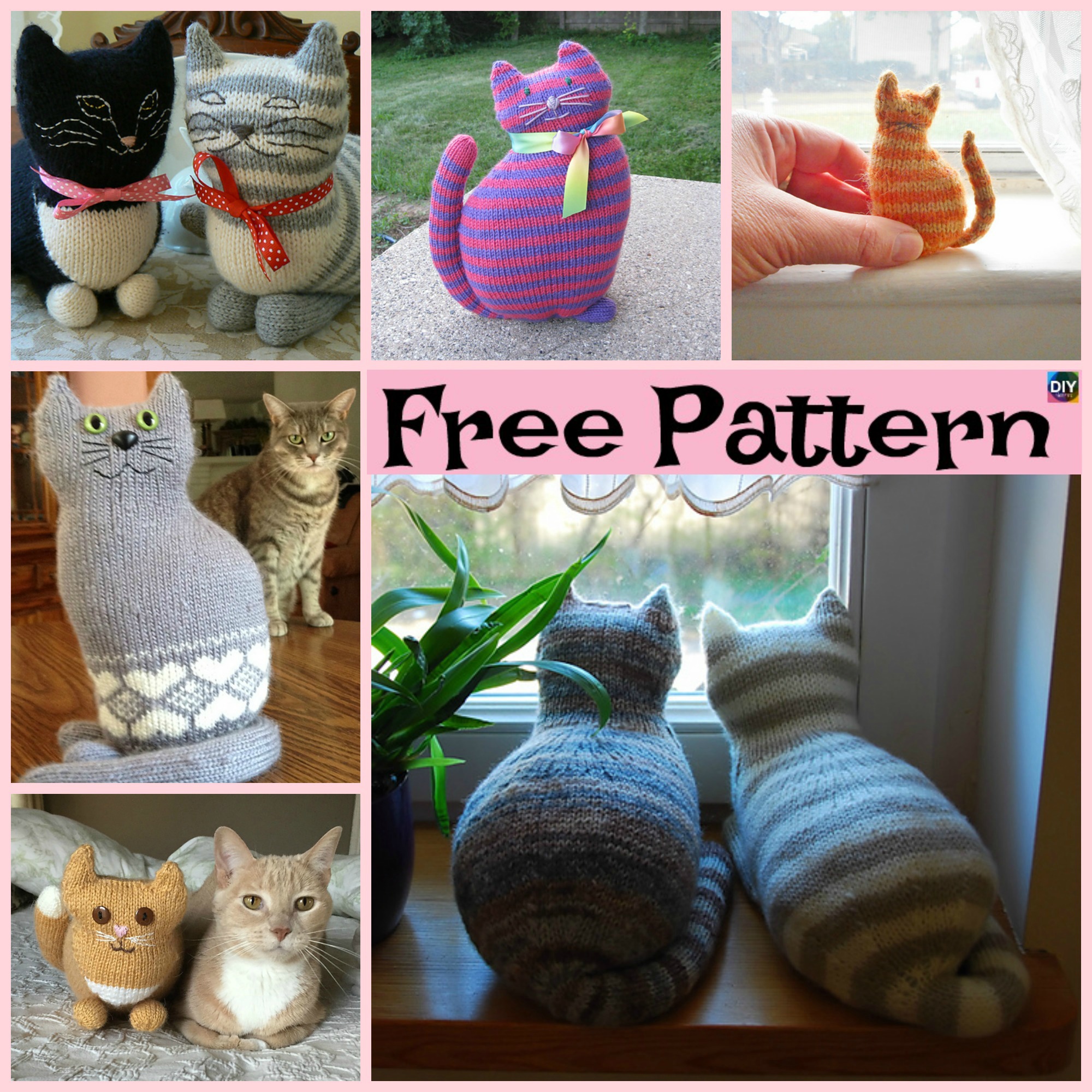 diy4ever-Cute Knit Window Cat - Free Patterns
