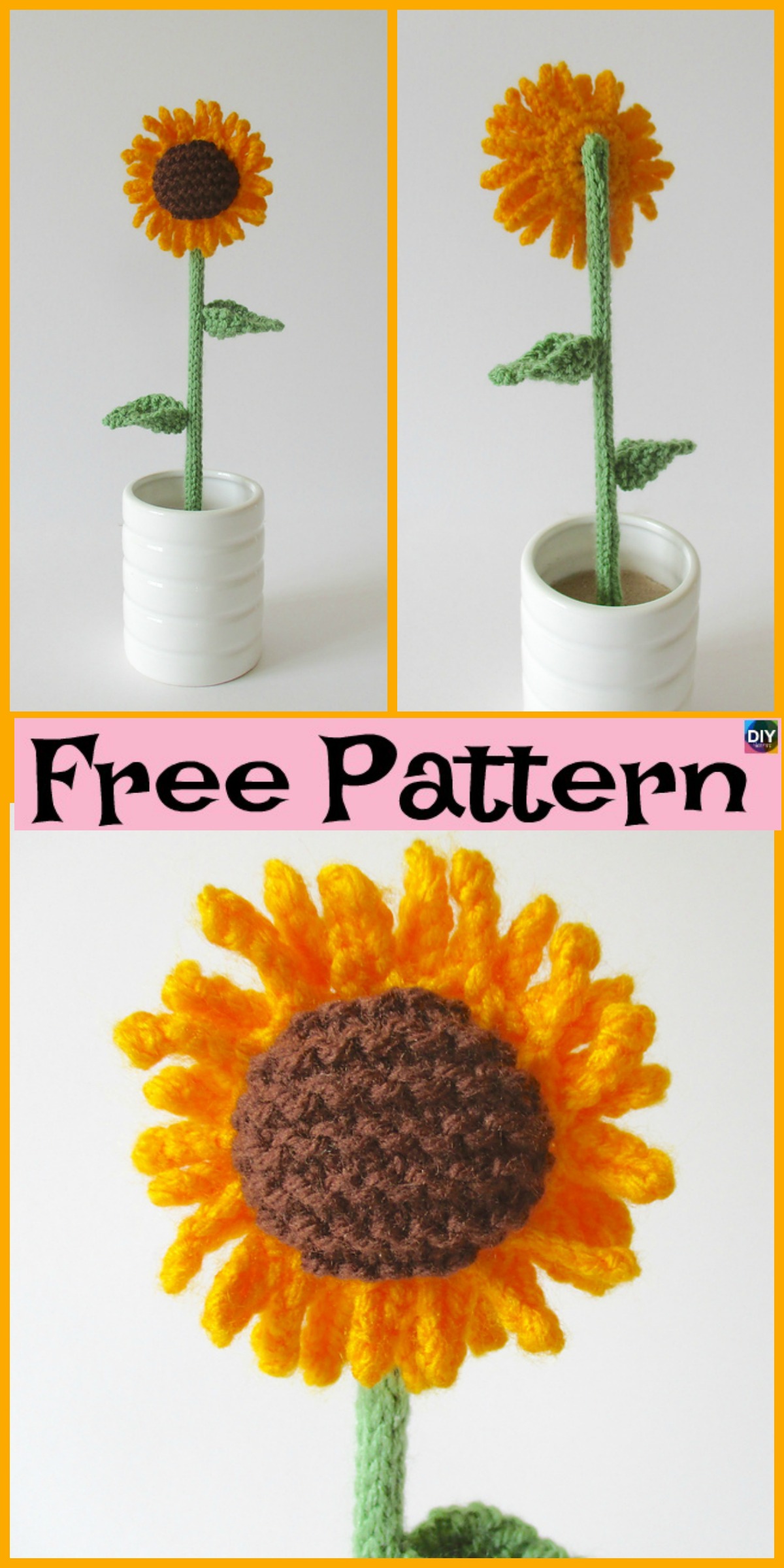 Pretty Knitted Sunflower - Free Pattern