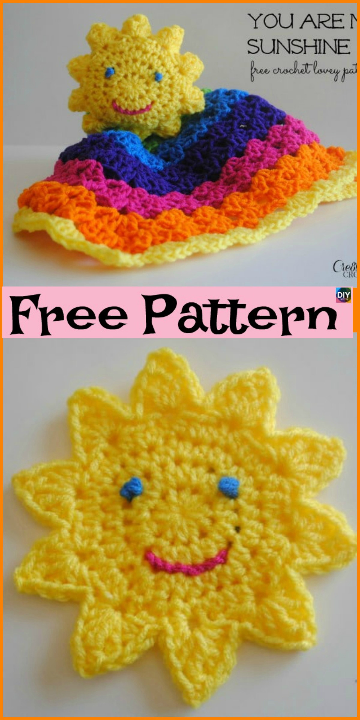 diy4ever- Crochet Sun Rainbow Lovey - Free Pattern