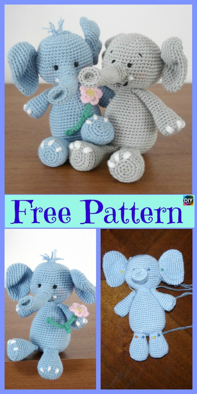 diy4ever-10 Crochet & Knit Amigurumi Elephant Free Patterns 