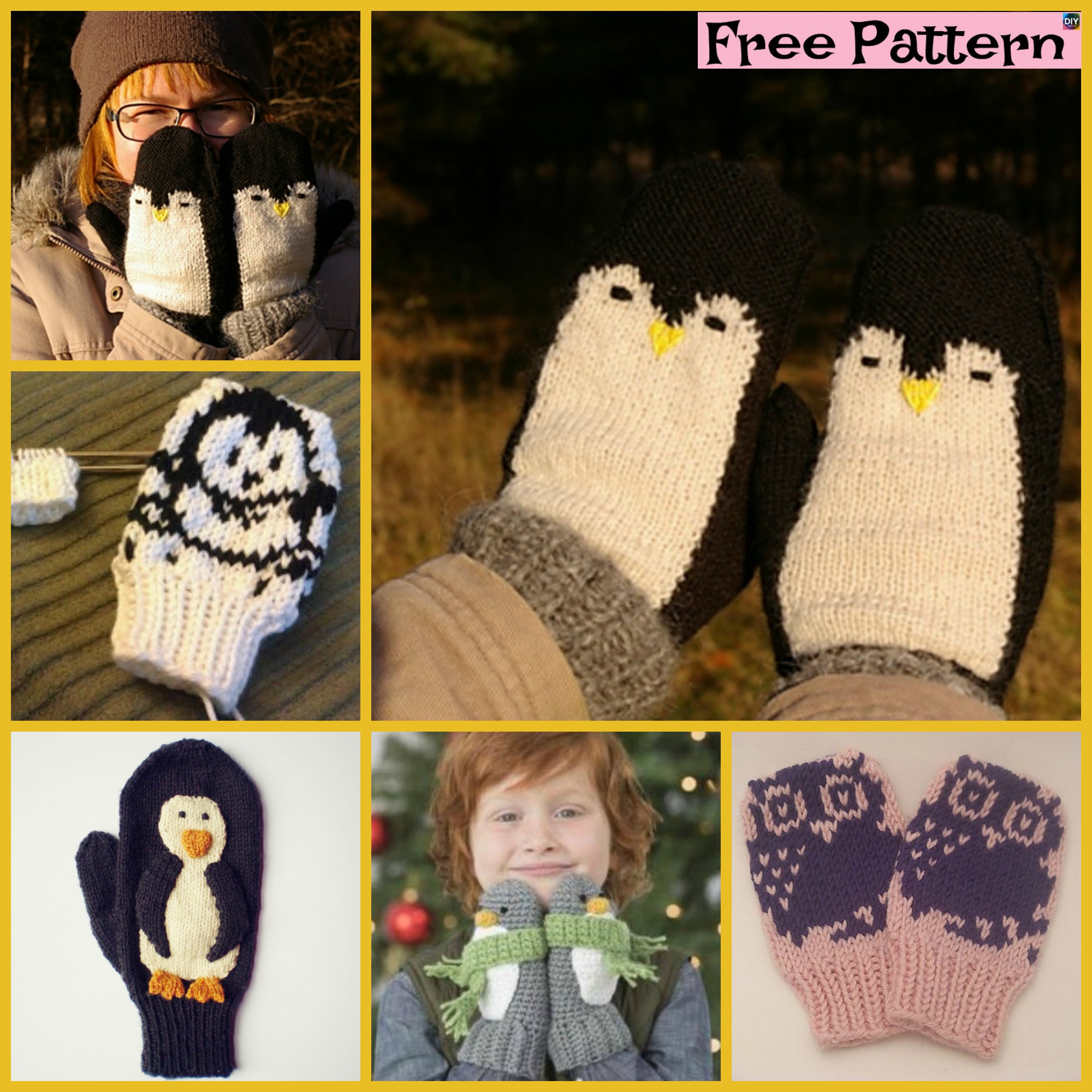 diy4ever-Adorable Knit Penguin Mittens - Free Patterns 