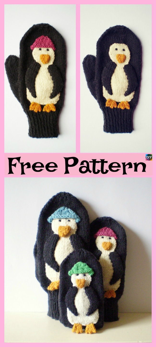 diy4ever-Adorable Knit Penguin Mittens - Free Patterns 