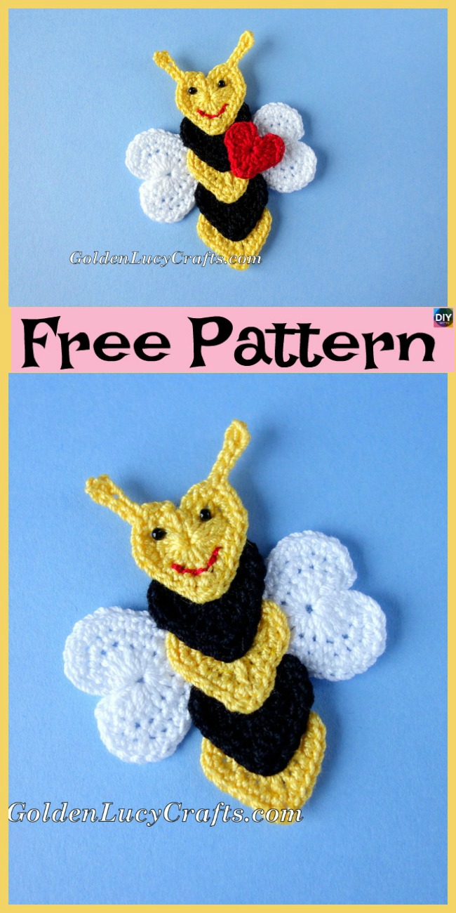 diy4ever-Crochet Applique Bees - Free Pattern
