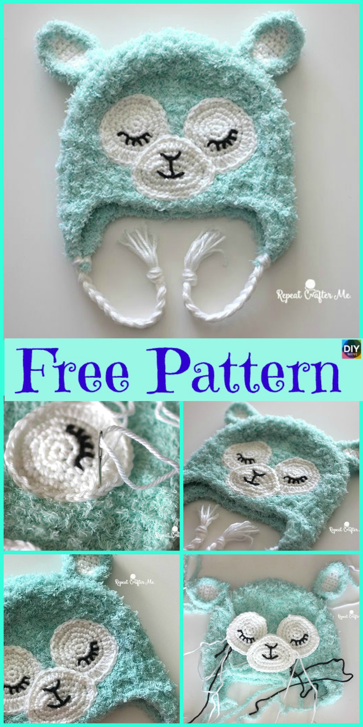 diy4ever- Cute Crochet Llama Hat - Free Pattern