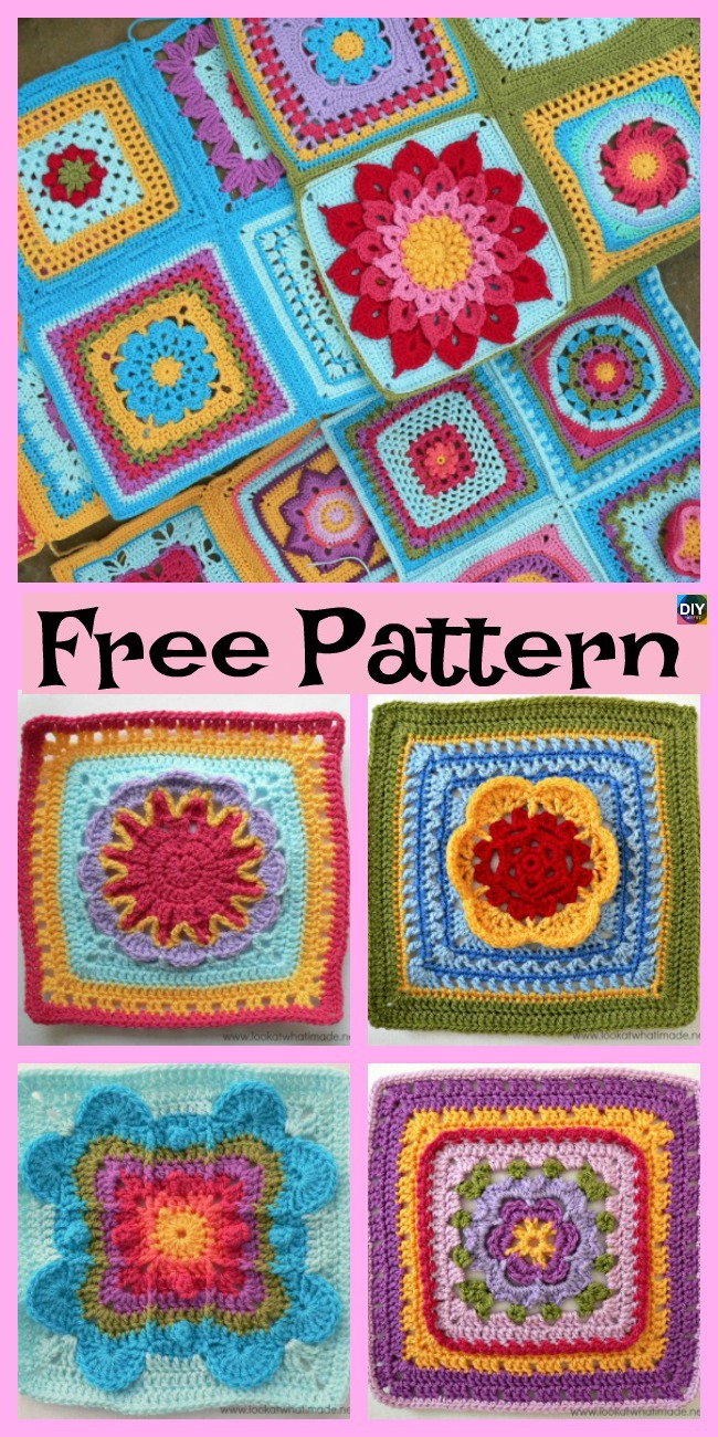 diy4ever-10 Beautiful Crochet Granny Squares - Free Patterns 