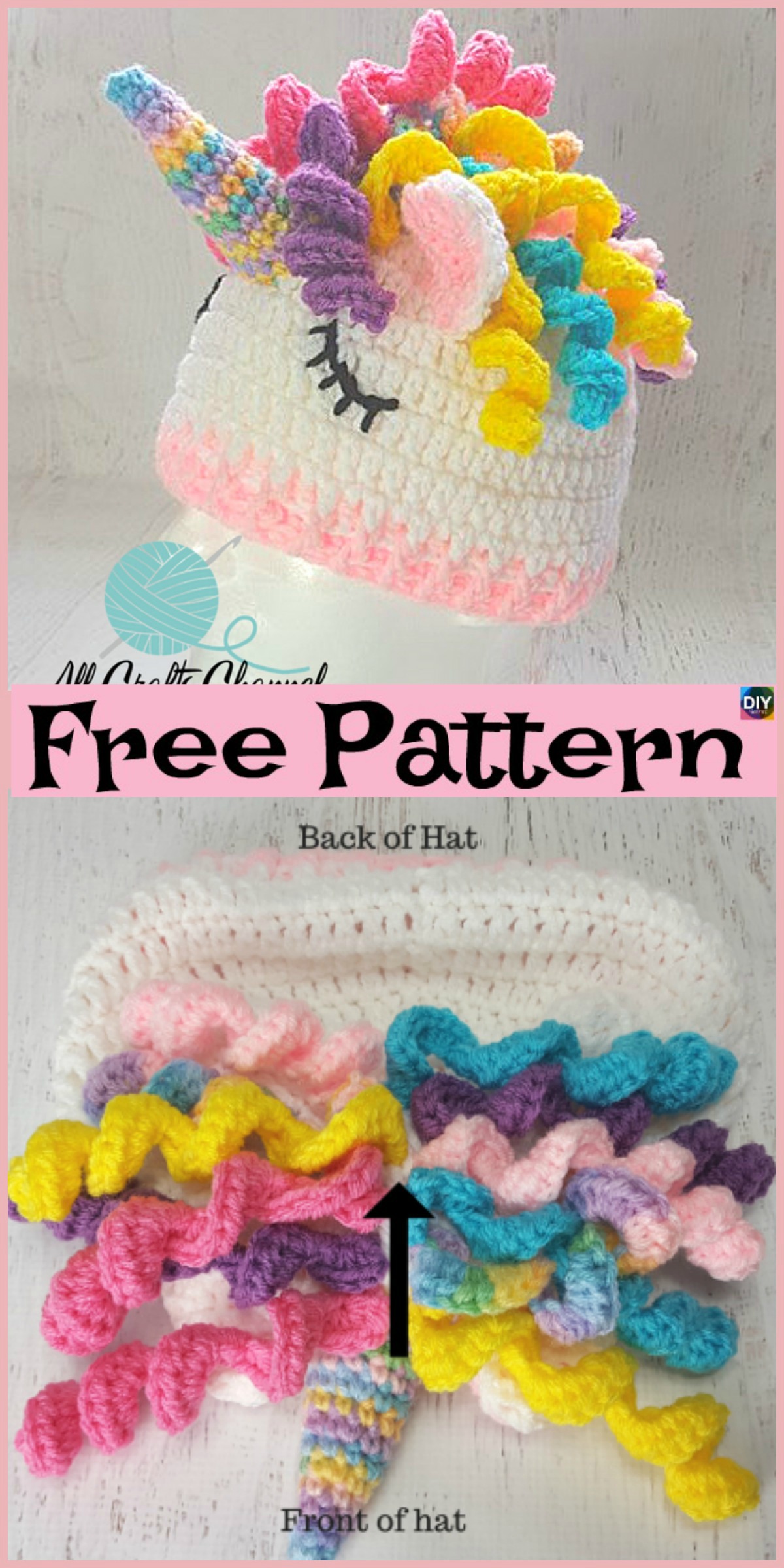 diy4ever-Crochet Unicorn Hat - Free Pattern
