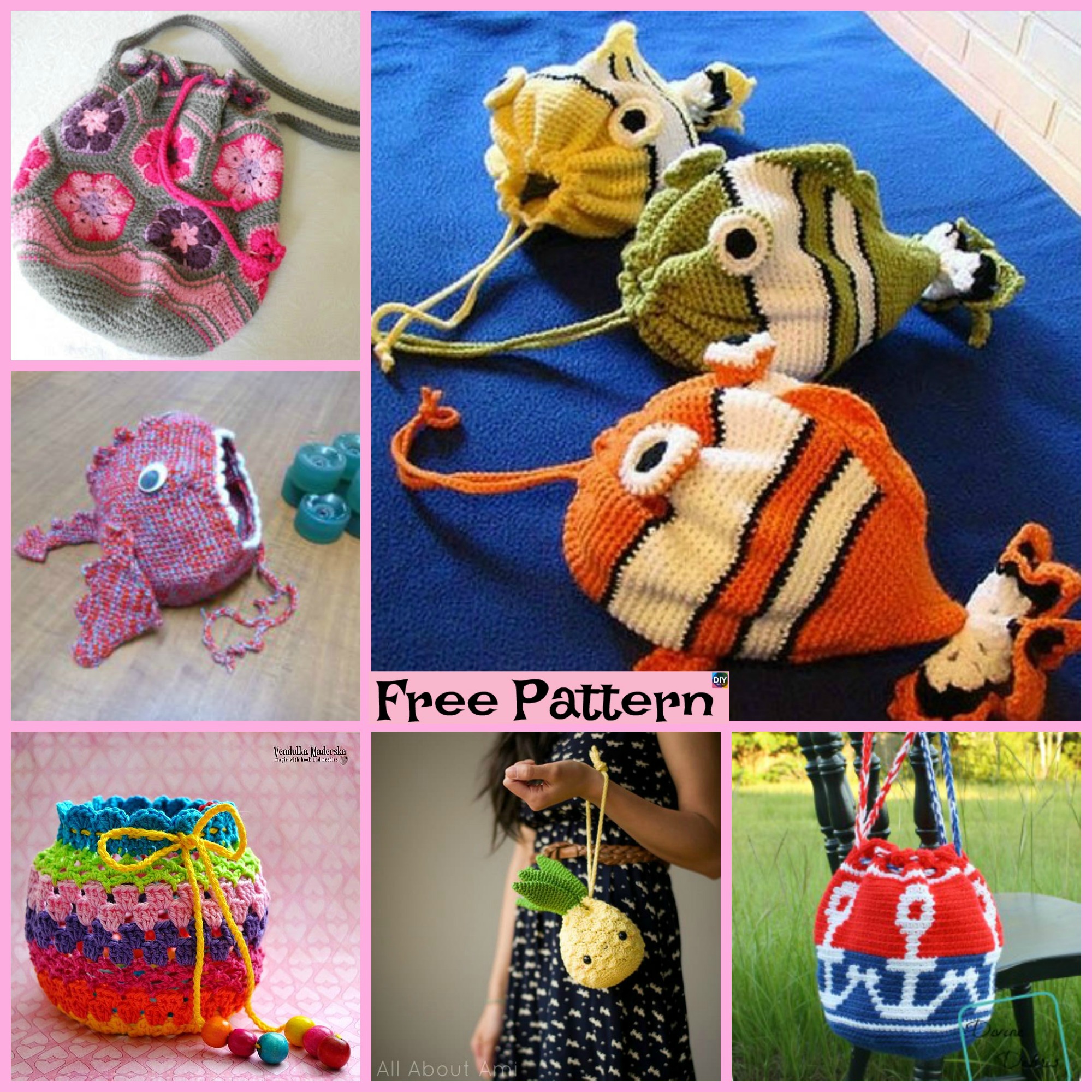 diy4ever-15 Crochet Drawstring Bag Free Patterns
