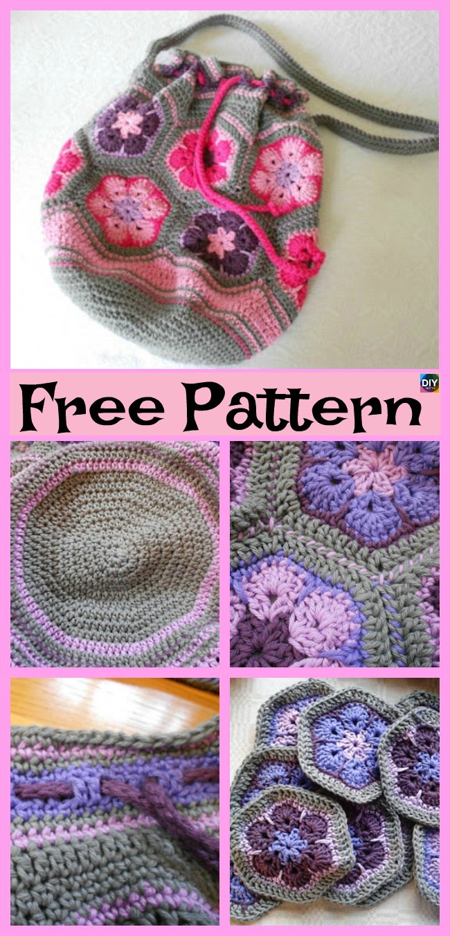 diy4ever-15 Crochet Drawstring Bag Free Patterns 