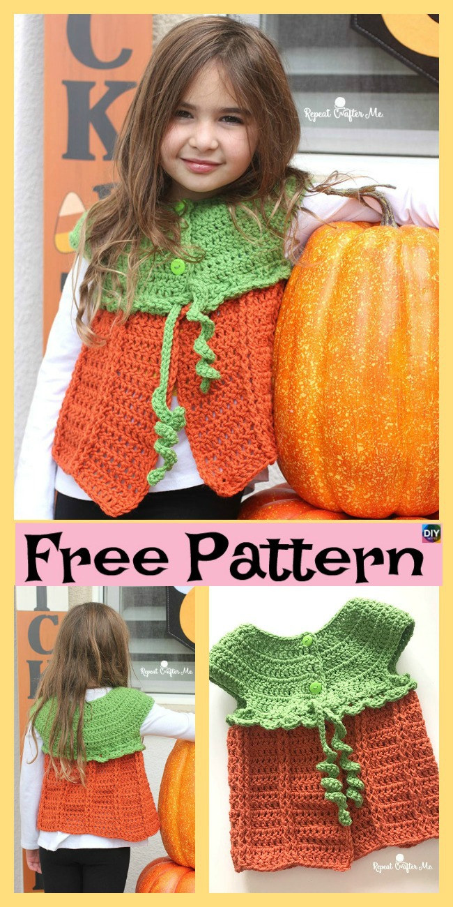 diy4ever-Crochet Pumpkin Sweater Vest - Free Pattern