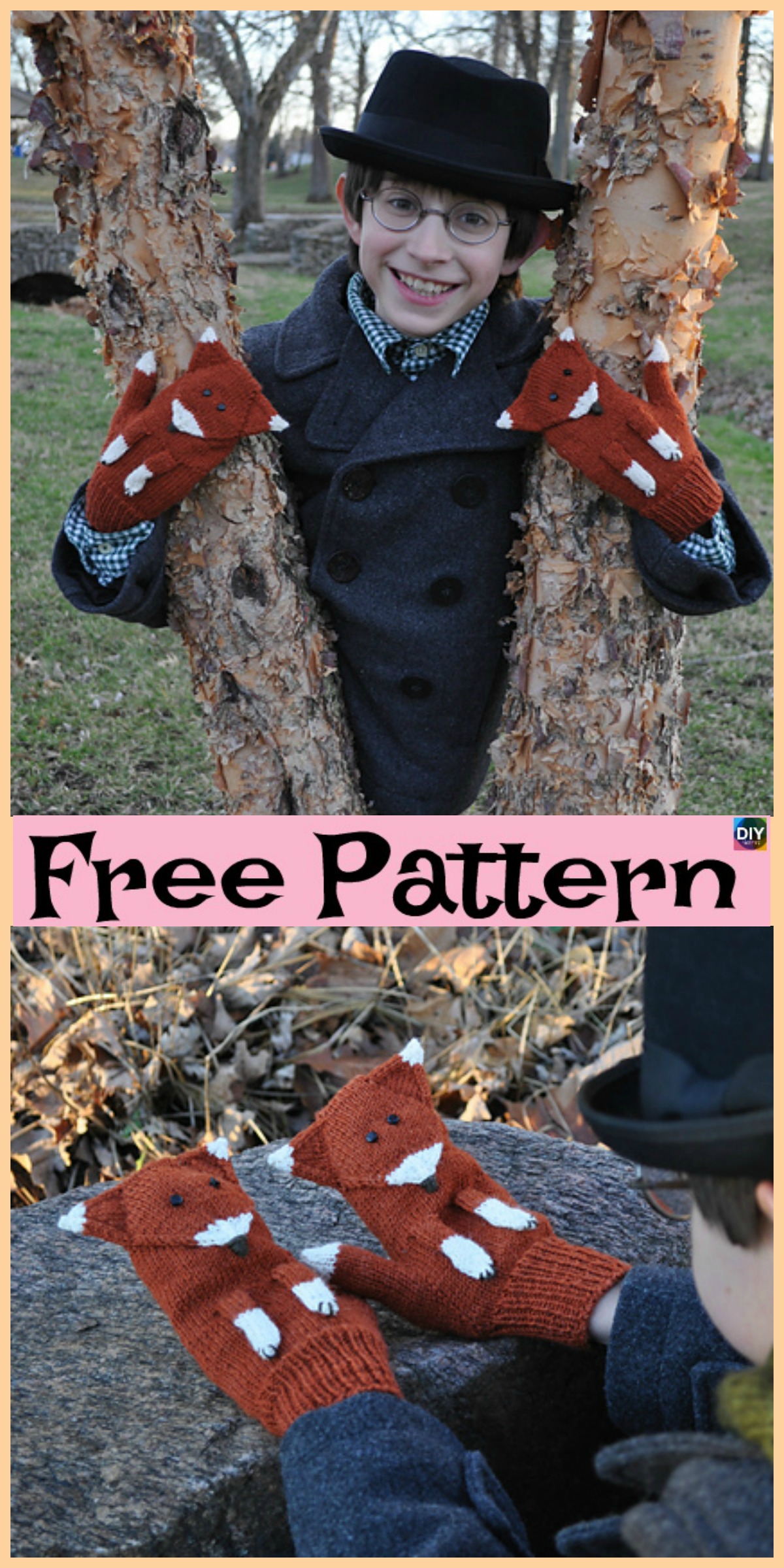 diy4ever-Knit Crochet Fox Mittens - Free Patterns 