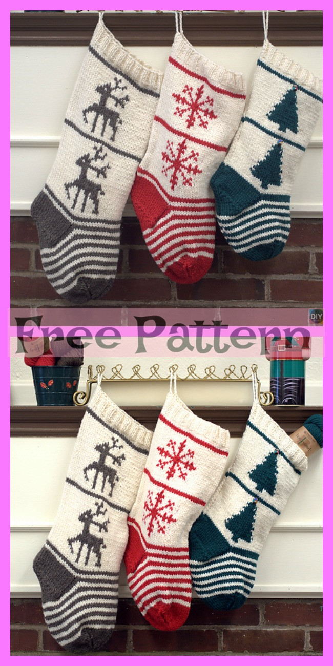 diy4ever-6 Knit Christmas Stocking - Free Patterns