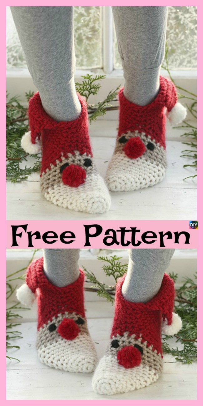 diy4ever-Crochet Christmas Slipper Socks - Free Pattern P