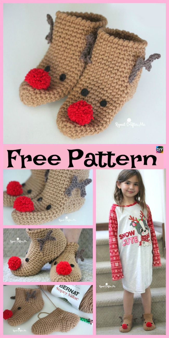 diy4ever-Crochet Rudolph Slipper Socks - Free Pattern 
