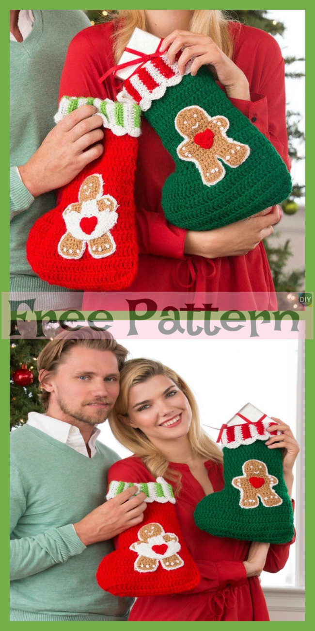diy4ever-Crochet Sweet Gingerbread Stockings - Free Pattern