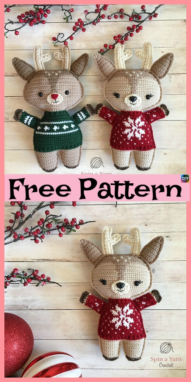 diy4ever-Cute Crochet Holiday Deer - Free Patterns 
