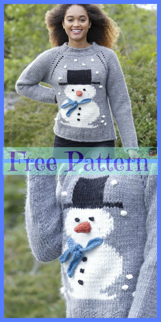 diy4ever-Knit Adorable Snowman Sweater - Free Patterns