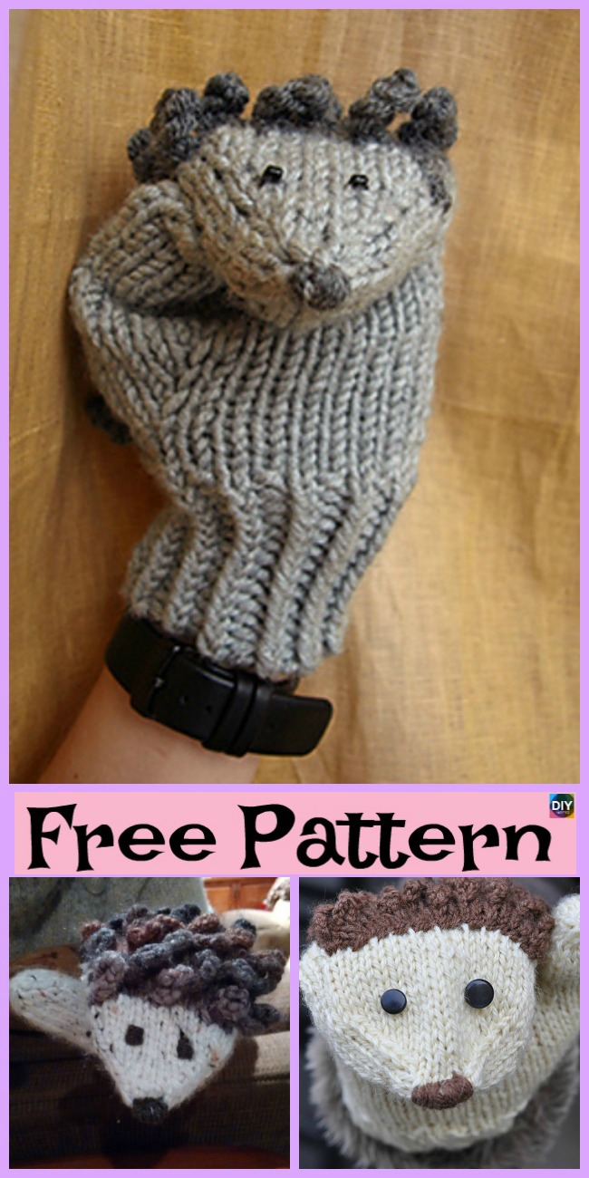 diy4ever-Knit Hedgehog Mittens - Free Pattern 
