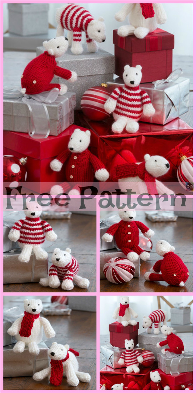 diy4ever-Knit Holiday Polar Bears - Free Patterns