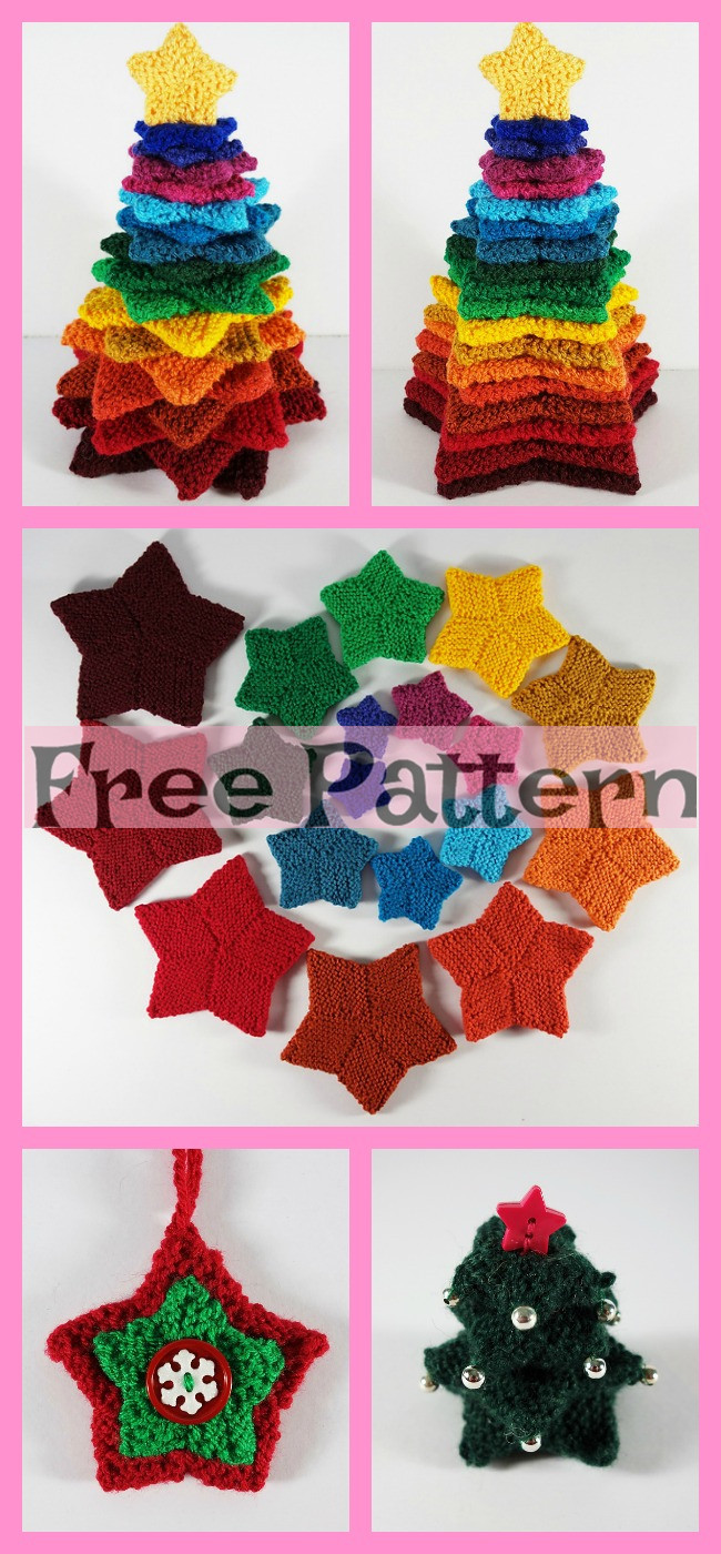 diy4ever-Colorful Knit Stacking Stars - Free Pattern 
