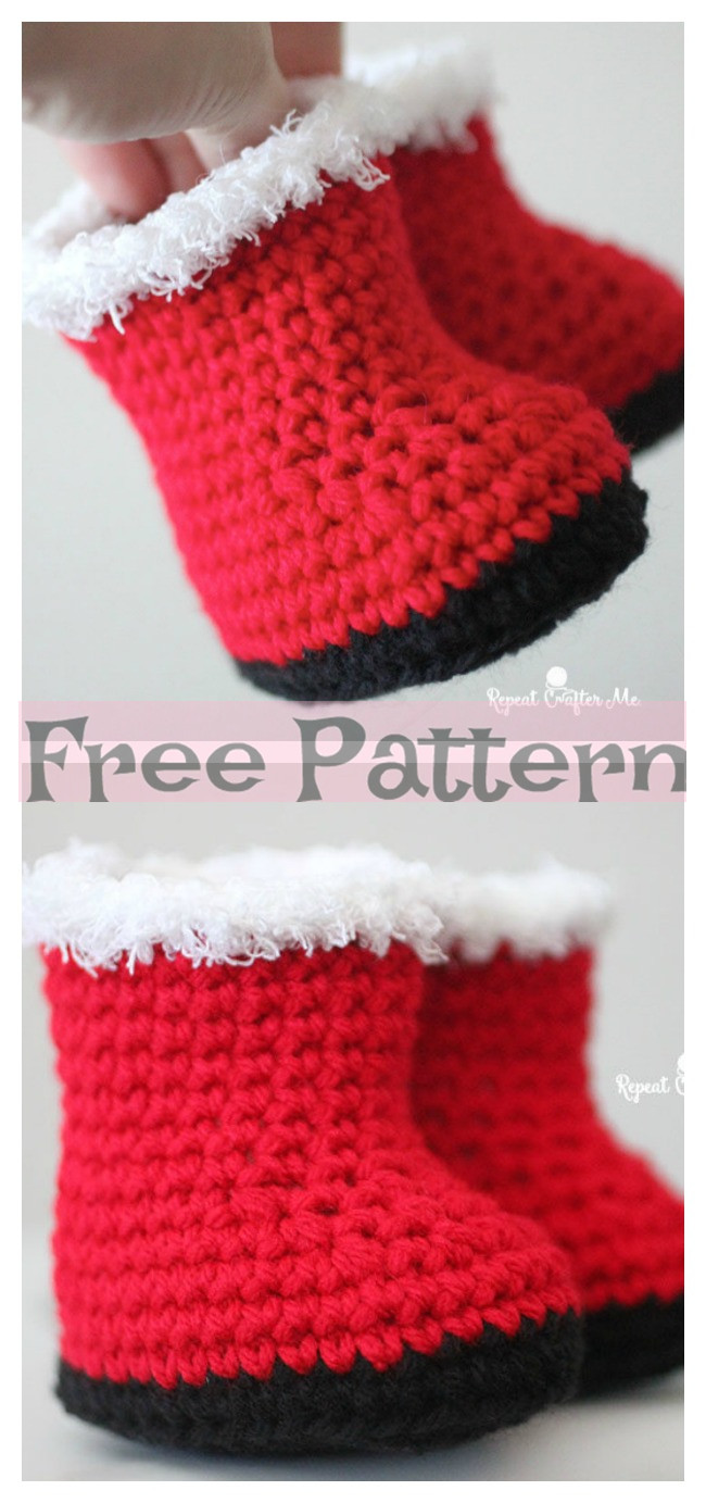 diy4ever-Crochet Santa Baby Booties - Free Pattern 