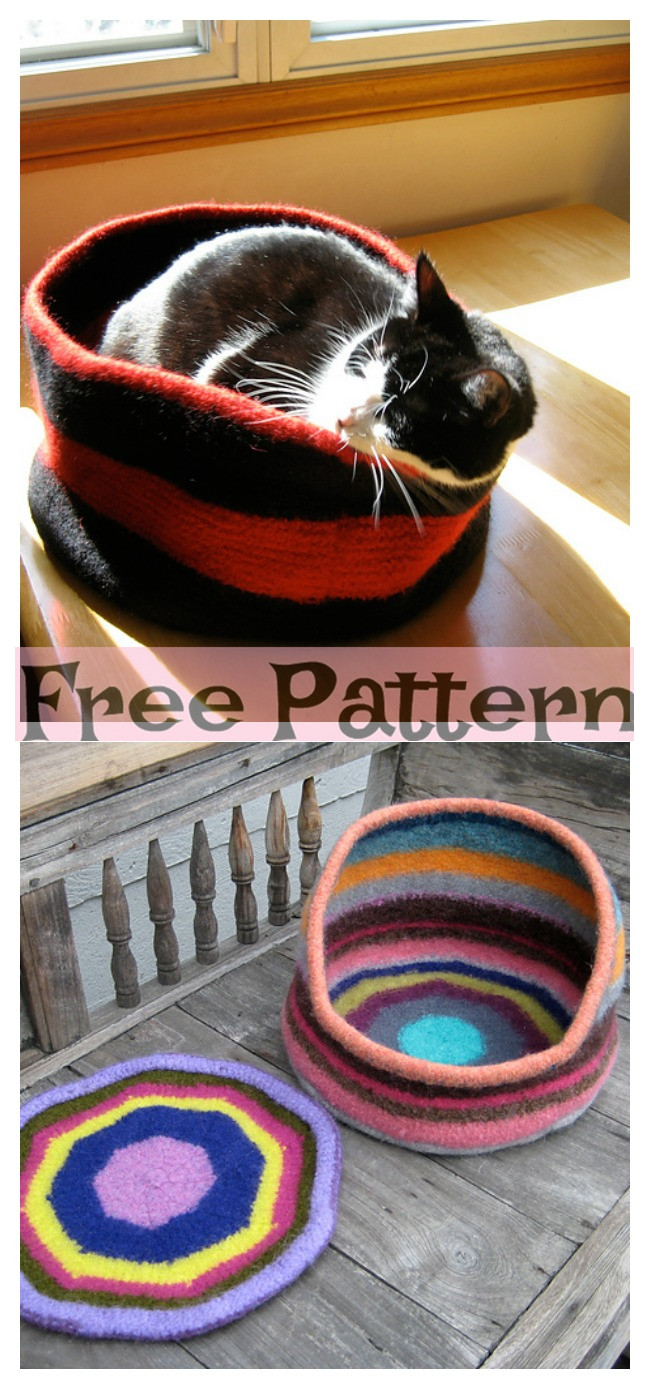 diy4ever-Knit Cozy Kitty Bed - Free Patterns 
