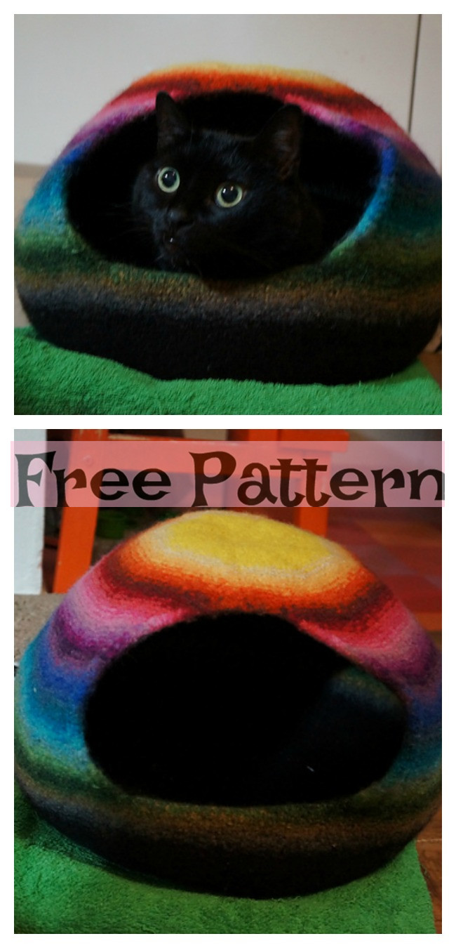 diy4ever-Knit Cozy Kitty Bed - Free Patterns