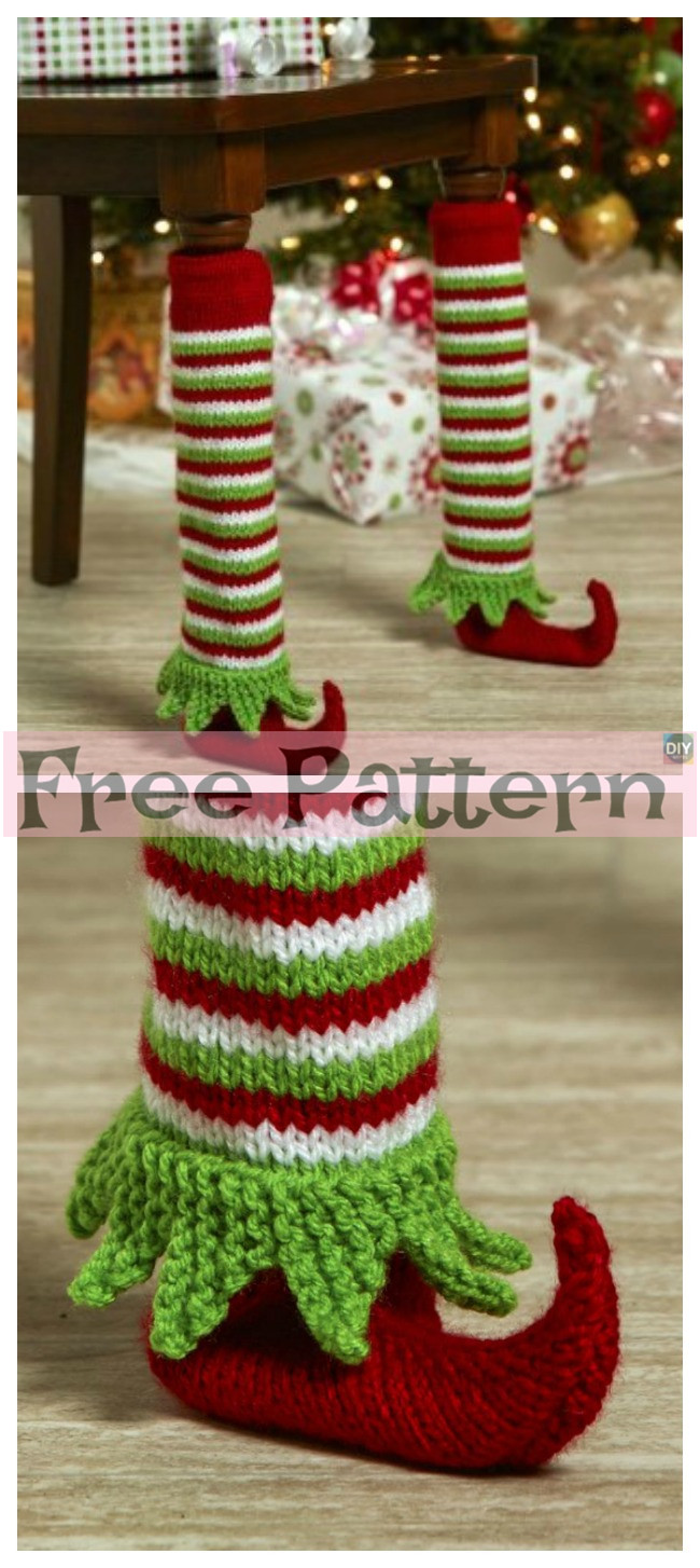 diy4ever-Knit Elf Shoe Table Leg Cover - Free Pattern 