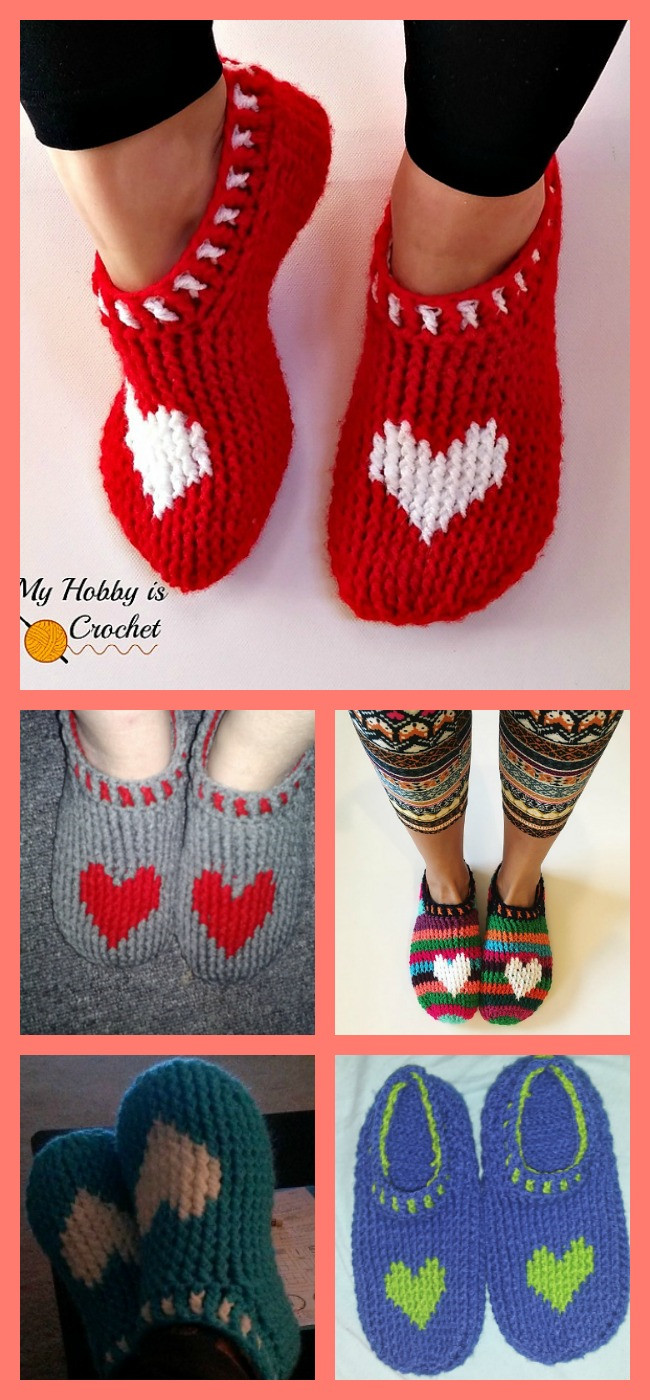 diy4ever-Crochet Heart Slippers - Free Pattern 