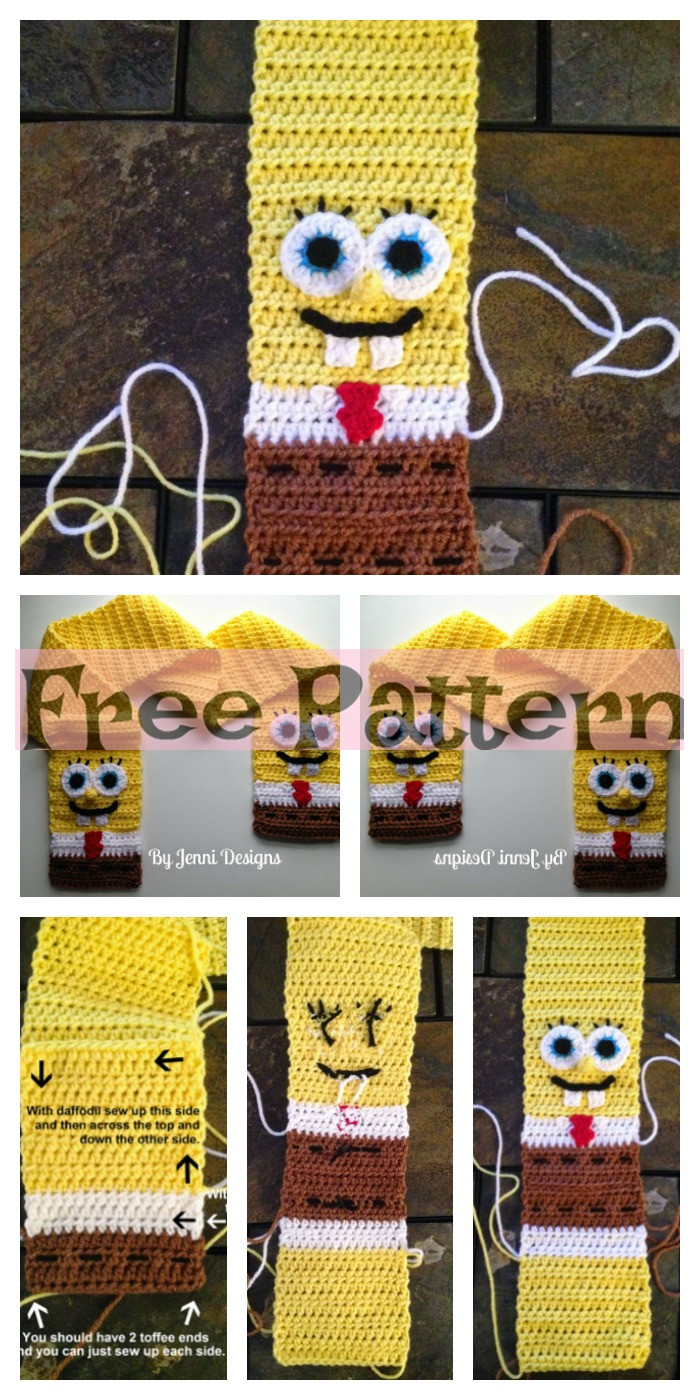 diy4ever-Crochet Spongebob Squarepants Scarf - Free Pattern 